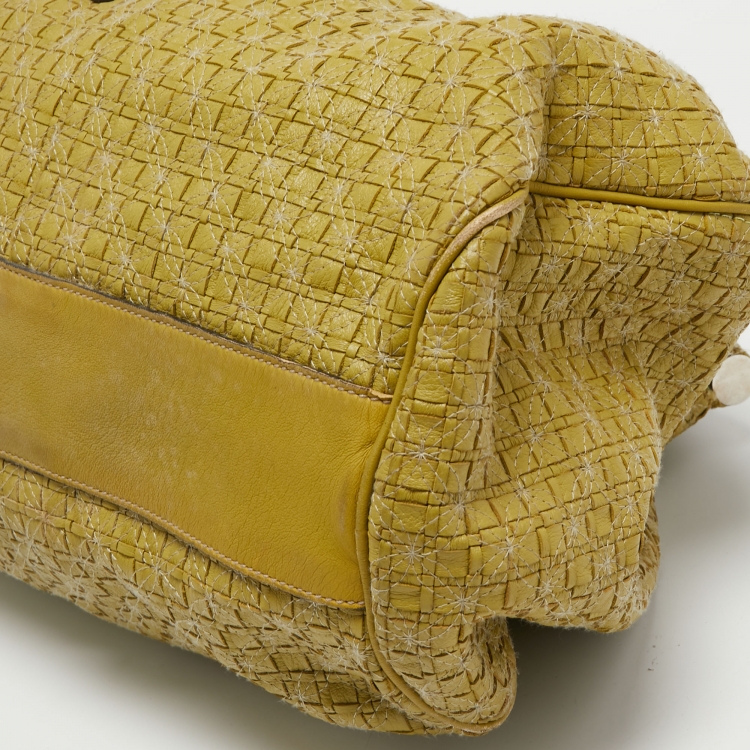 Pre Owned Dolce & Gabbana Green Woven Leather Miss Lexington Hobo