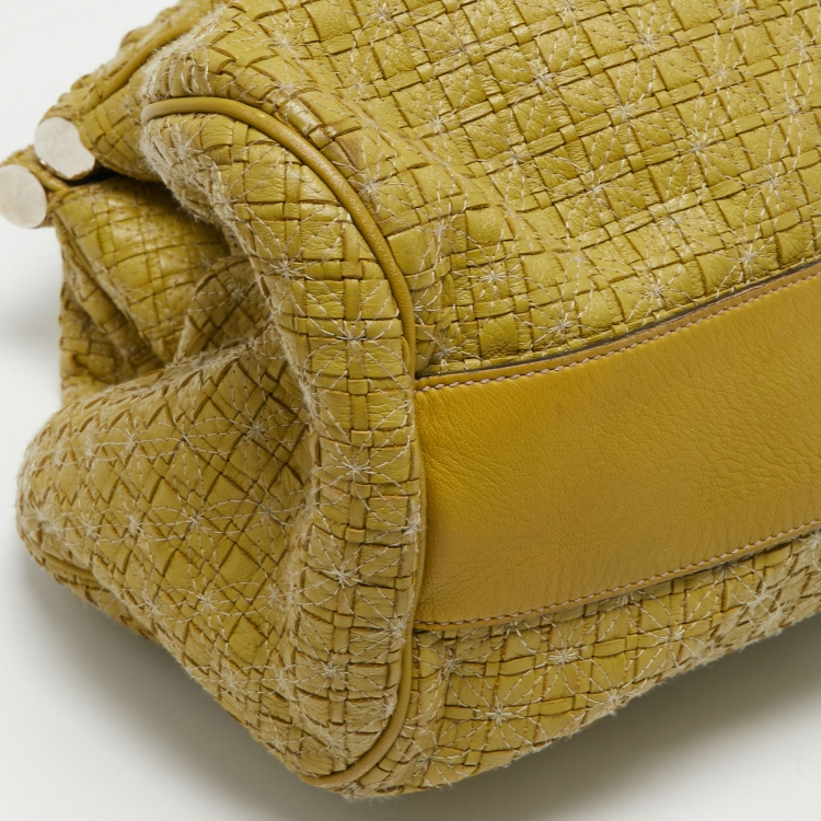 Pre Owned Dolce & Gabbana Green Woven Leather Miss Lexington Hobo