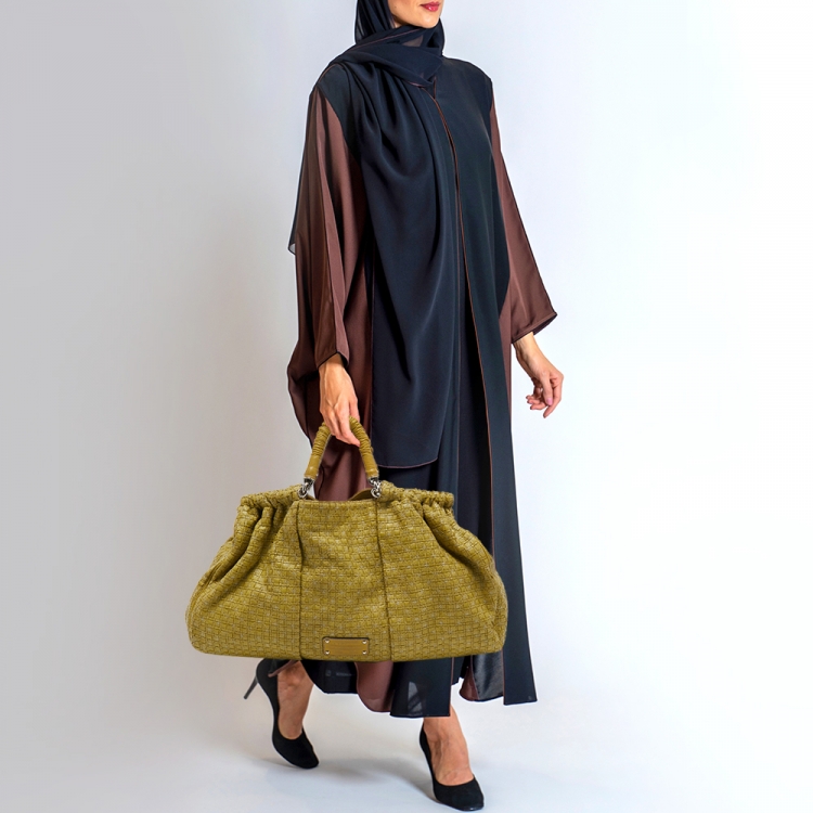 Pre Owned Dolce & Gabbana Green Woven Leather Miss Lexington Hobo