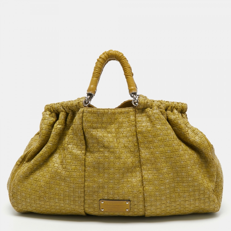 Pre Owned Dolce & Gabbana Green Woven Leather Miss Lexington Hobo