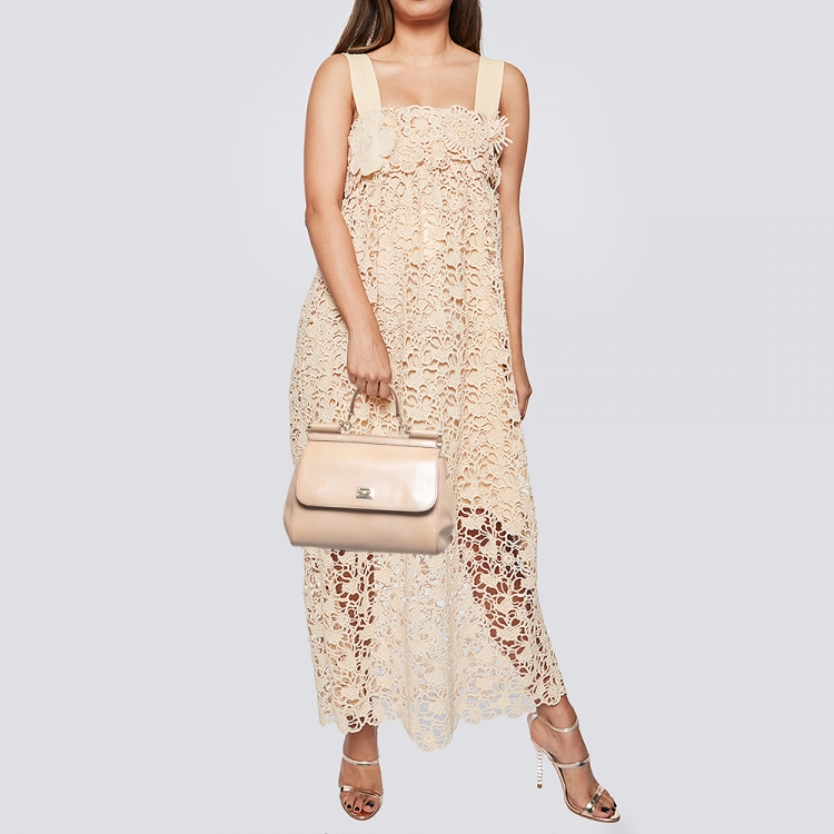 Pre Owned Dolce & Gabbana Beige Iguana Embossed Leather Medium Miss Sicily Top Handle Bag