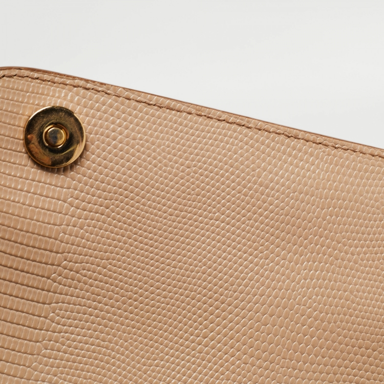 Pre Owned Dolce & Gabbana Beige Iguana Embossed Leather Medium Miss Sicily Top Handle Bag