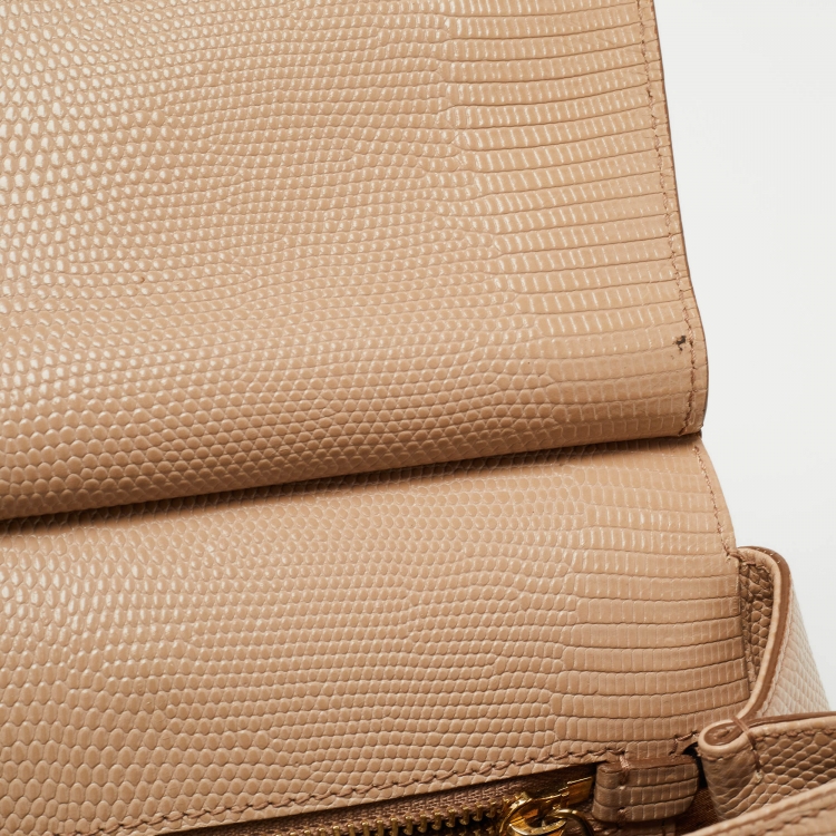 Pre Owned Dolce & Gabbana Beige Iguana Embossed Leather Medium Miss Sicily Top Handle Bag