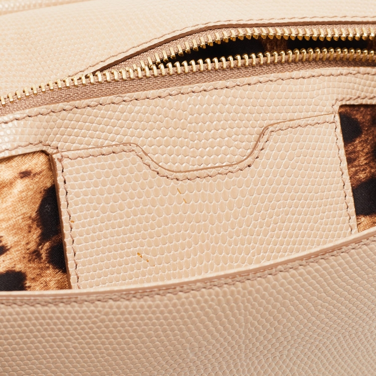 Pre Owned Dolce & Gabbana Beige Iguana Embossed Leather Medium Miss Sicily Top Handle Bag