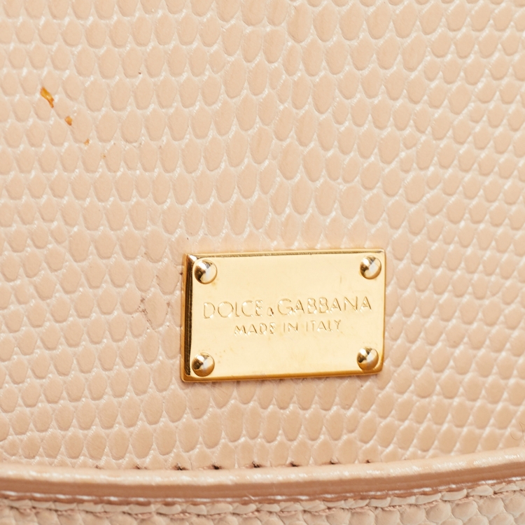 Pre Owned Dolce & Gabbana Beige Iguana Embossed Leather Medium Miss Sicily Top Handle Bag