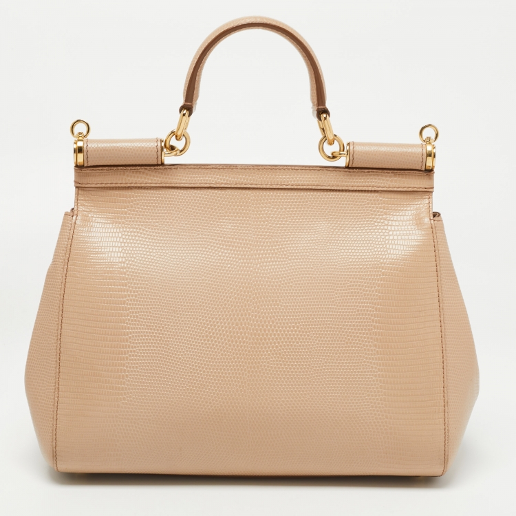 Pre Owned Dolce & Gabbana Beige Iguana Embossed Leather Medium Miss Sicily Top Handle Bag