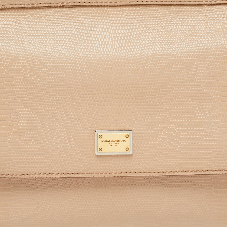 Pre Owned Dolce & Gabbana Beige Iguana Embossed Leather Medium Miss Sicily Top Handle Bag
