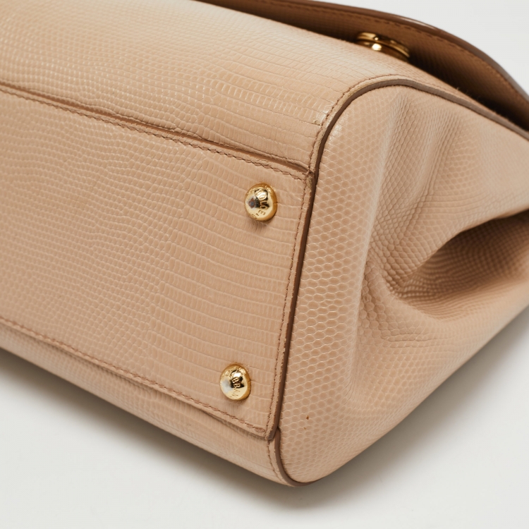 Pre Owned Dolce & Gabbana Beige Iguana Embossed Leather Medium Miss Sicily Top Handle Bag