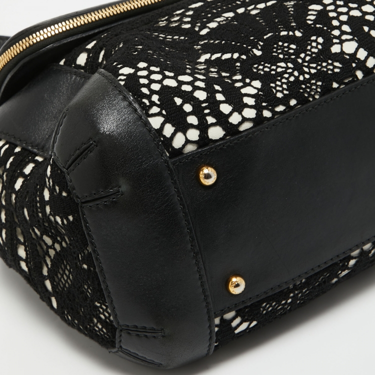 مملوكة مسبقًا Dolce & Gabbana White/Black Crochet and Leather Miss Sicily Top Handle Bag