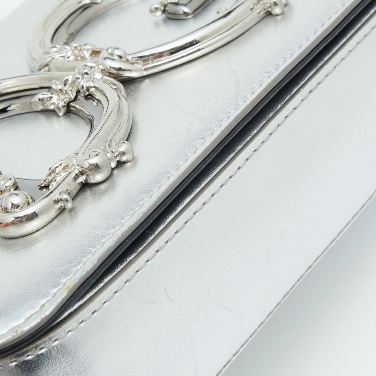 Pre Owned Dolce & Gabbana Silver Leather DG Girls Shoulder Bag