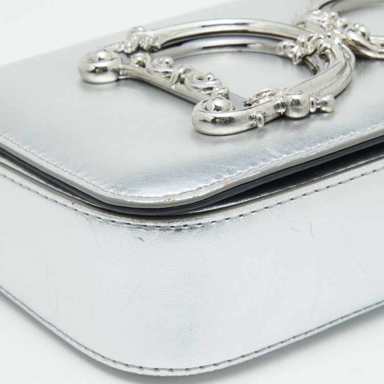 Pre Owned Dolce & Gabbana Silver Leather DG Girls Shoulder Bag