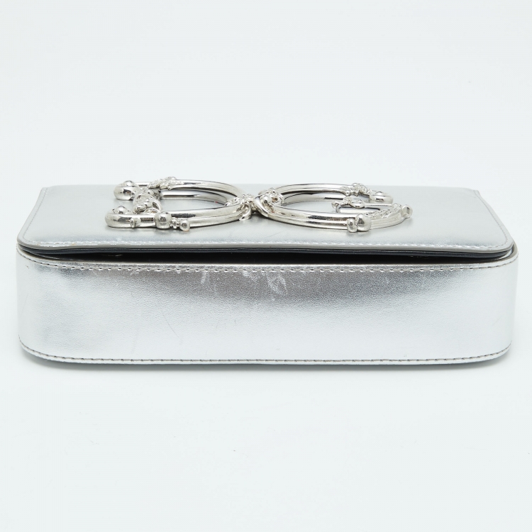 Pre Owned Dolce & Gabbana Silver Leather DG Girls Shoulder Bag