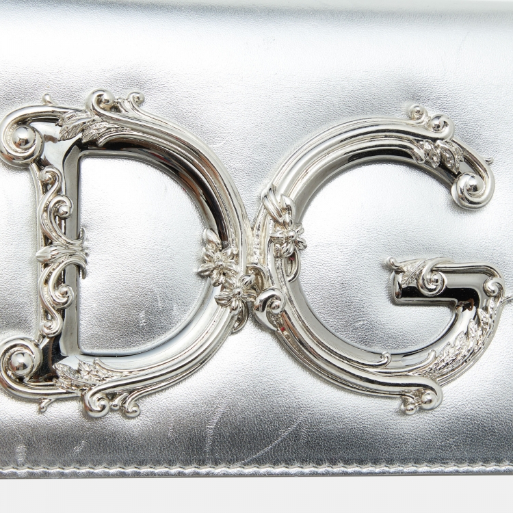 Pre Owned Dolce & Gabbana Silver Leather DG Girls Shoulder Bag