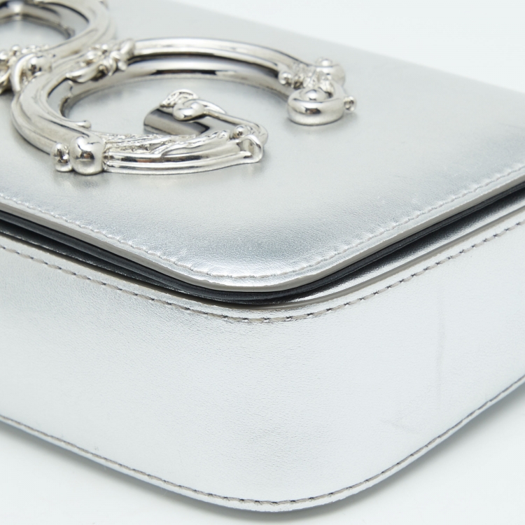 Pre Owned Dolce & Gabbana Silver Leather DG Girls Shoulder Bag
