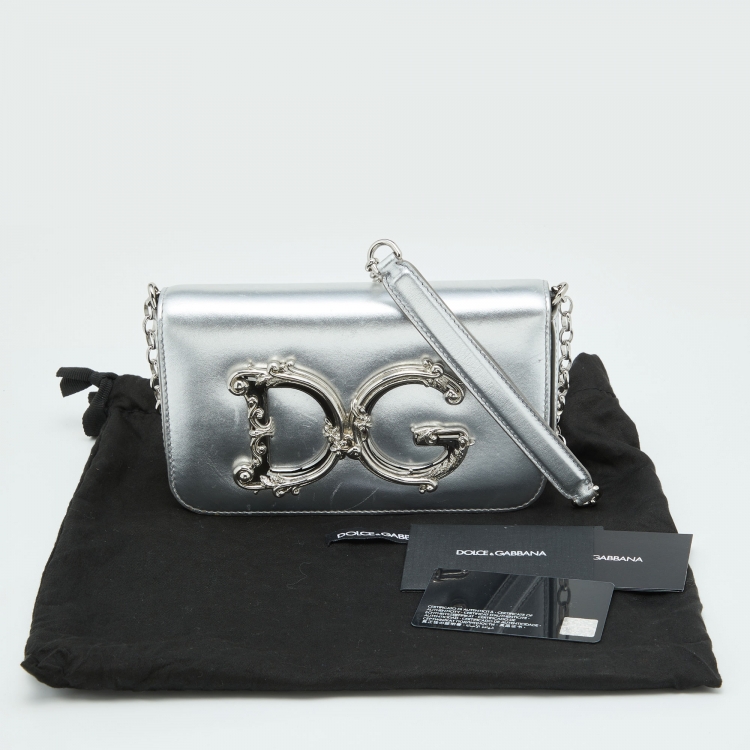 Pre Owned Dolce & Gabbana Silver Leather DG Girls Shoulder Bag