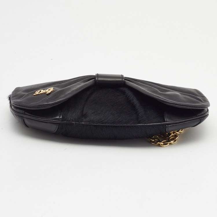 Pre Owned D&G Black Calf Hair and Leather Bubbles Chain Clutch
