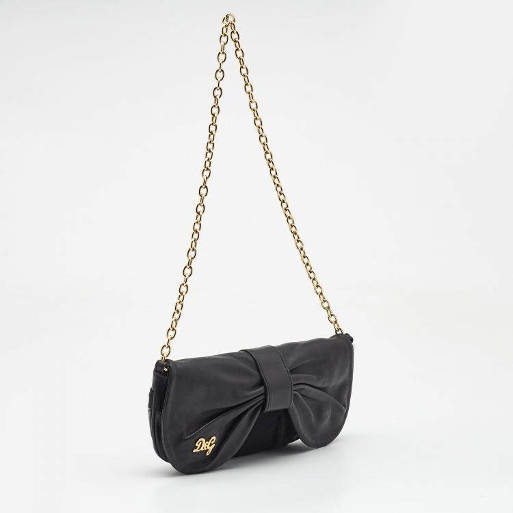 Pre Owned D&G Black Calf Hair and Leather Bubbles Chain Clutch