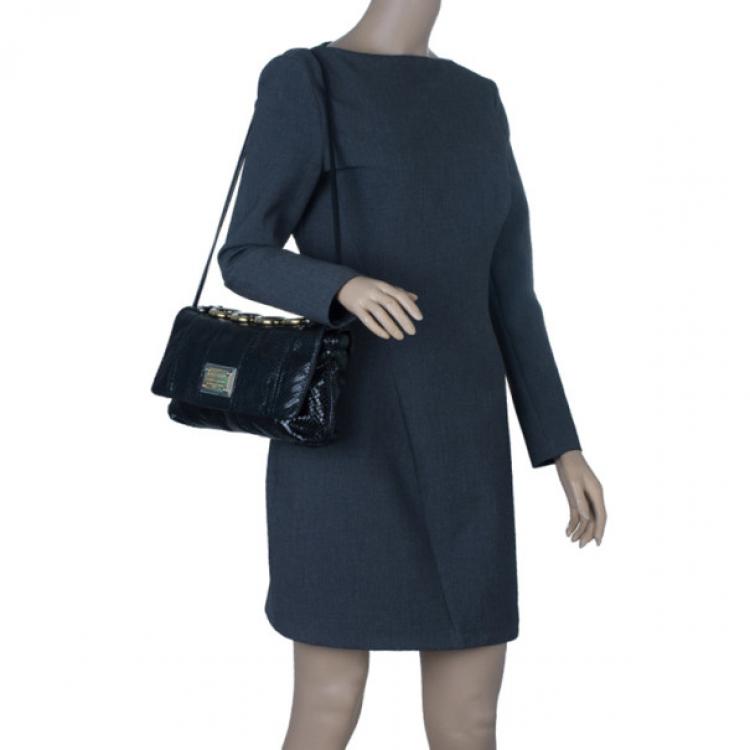 Pre Owned Dolce and Gabbana Black Python Flap Bag