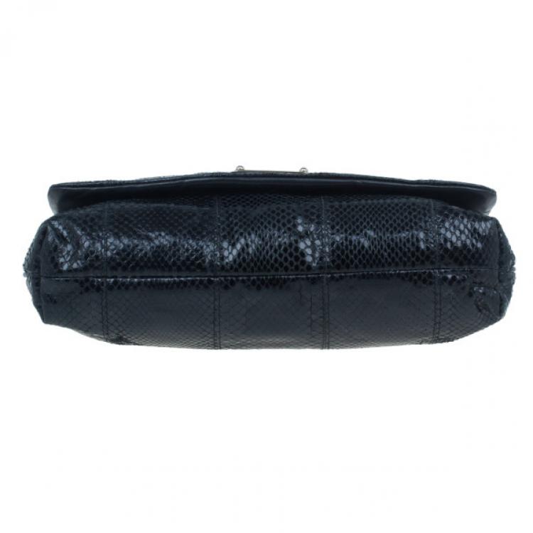 Pre Owned Dolce and Gabbana Black Python Flap Bag