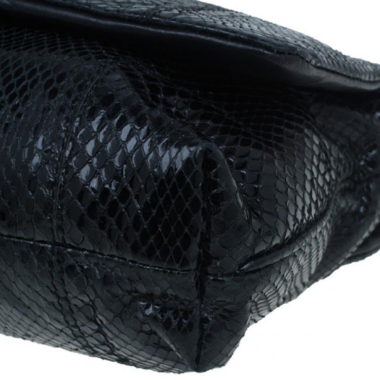 Pre Owned Dolce and Gabbana Black Python Flap Bag