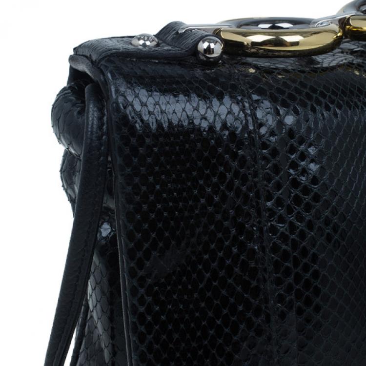 Pre Owned Dolce and Gabbana Black Python Flap Bag