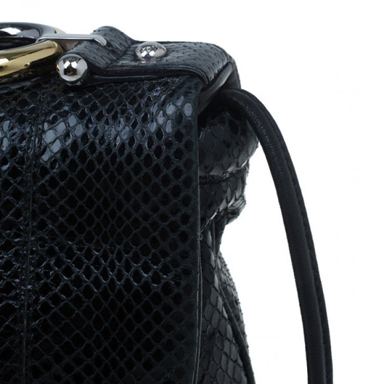 Pre Owned Dolce and Gabbana Black Python Flap Bag