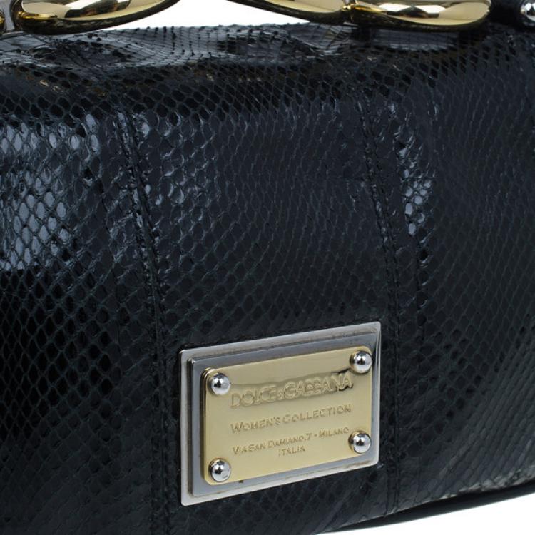 Pre Owned Dolce and Gabbana Black Python Flap Bag
