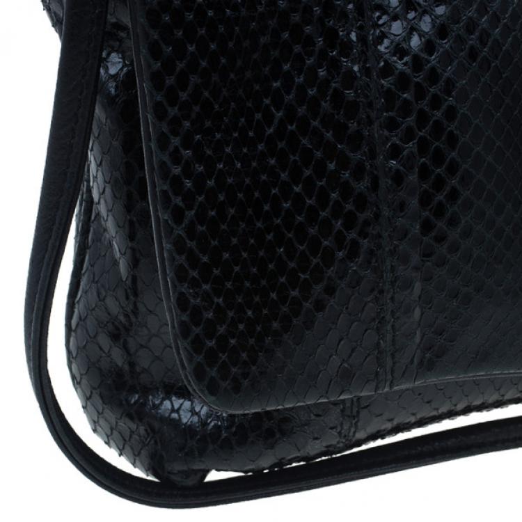 Pre Owned Dolce and Gabbana Black Python Flap Bag
