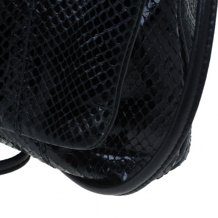 Pre Owned Dolce and Gabbana Black Python Flap Bag