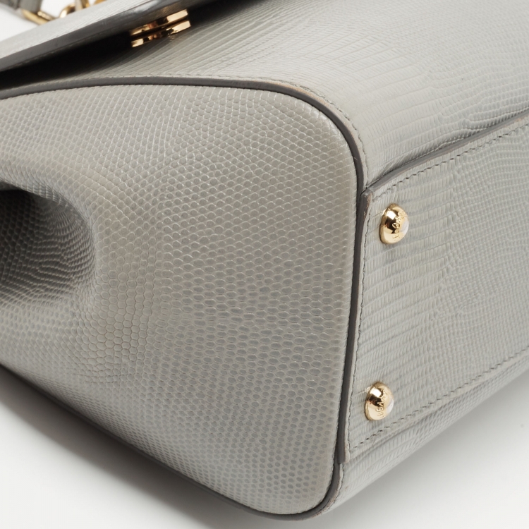 Pre Owned Dolce & Gabbana Grey Lizard Embossed Leather Medium Miss Sicily Top Handle Bag