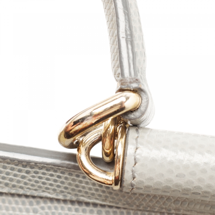 Pre Owned Dolce & Gabbana Grey Lizard Embossed Leather Medium Miss Sicily Top Handle Bag