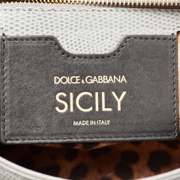 Pre Owned Dolce & Gabbana Grey Lizard Embossed Leather Medium Miss Sicily Top Handle Bag