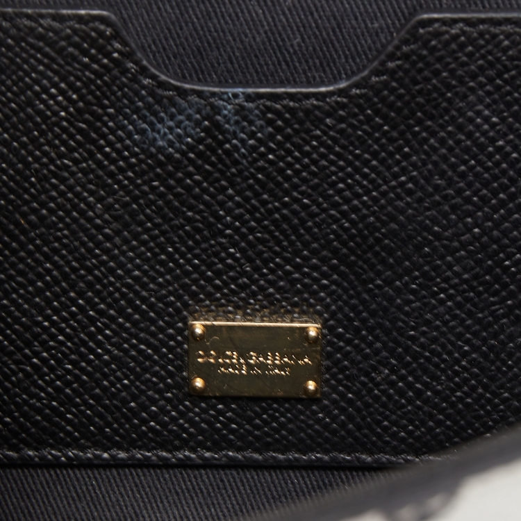 Pre Owned Dolce & Gabbana White/Black Polka Dot Leather Padlock Chain Clutch