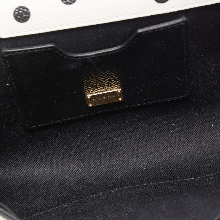 Pre Owned Dolce & Gabbana White/Black Polka Dot Leather Padlock Chain Clutch