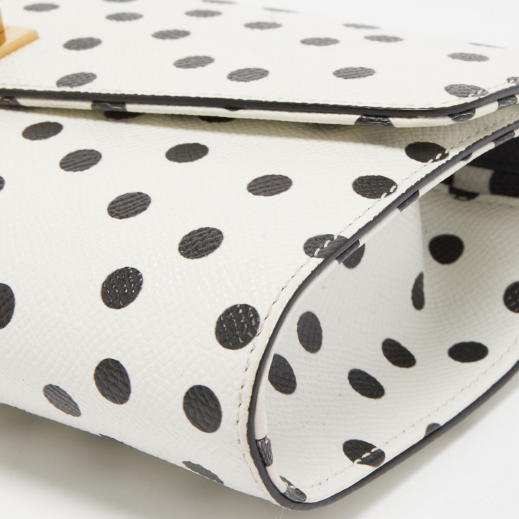 Pre Owned Dolce & Gabbana White/Black Polka Dot Leather Padlock Chain Clutch