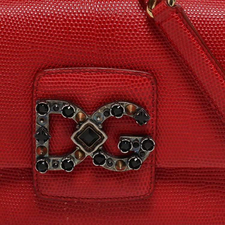 Pre Owned Dolce & Gabbana Red Lizard Embossed Leather DG Millennials Shoulder Bag