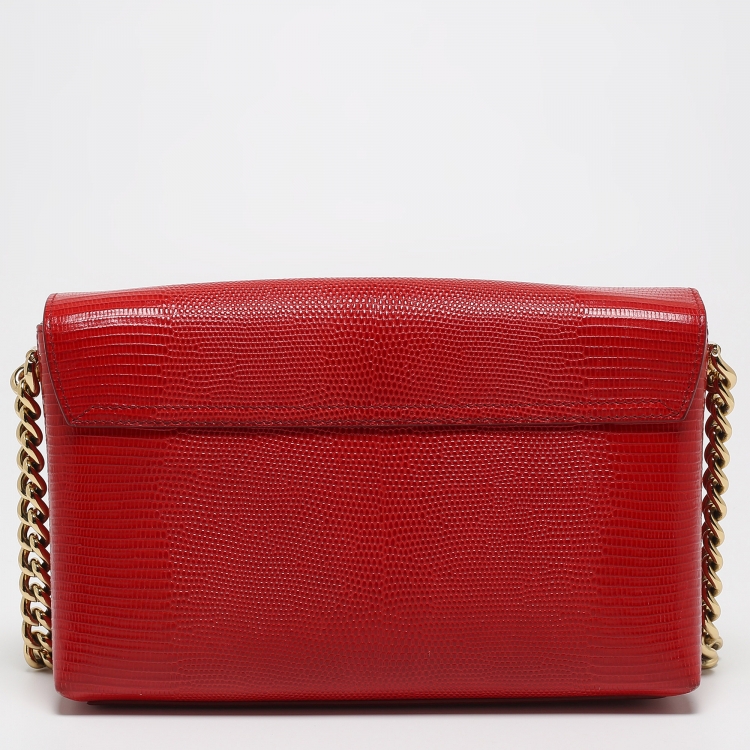 Pre Owned Dolce & Gabbana Red Lizard Embossed Leather DG Millennials Shoulder Bag