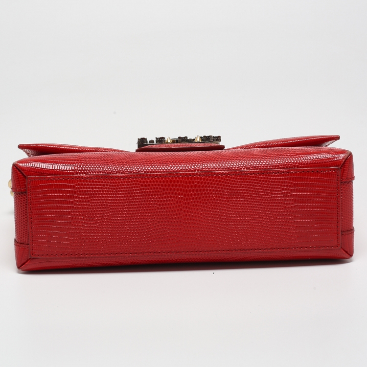 Pre Owned Dolce & Gabbana Red Lizard Embossed Leather DG Millennials Shoulder Bag