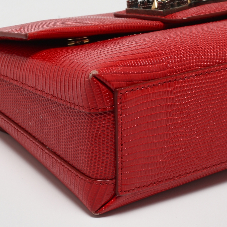 Pre Owned Dolce & Gabbana Red Lizard Embossed Leather DG Millennials Shoulder Bag