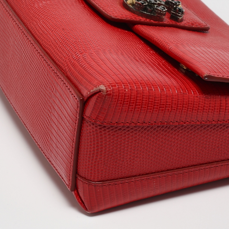 Pre Owned Dolce & Gabbana Red Lizard Embossed Leather DG Millennials Shoulder Bag