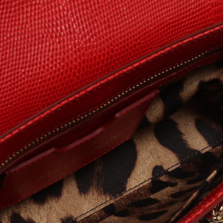 Pre Owned Dolce & Gabbana Red Lizard Embossed Leather DG Millennials Shoulder Bag