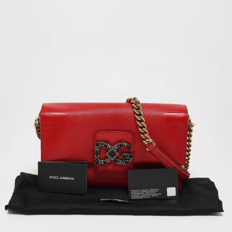 Pre Owned Dolce & Gabbana Red Lizard Embossed Leather DG Millennials Shoulder Bag