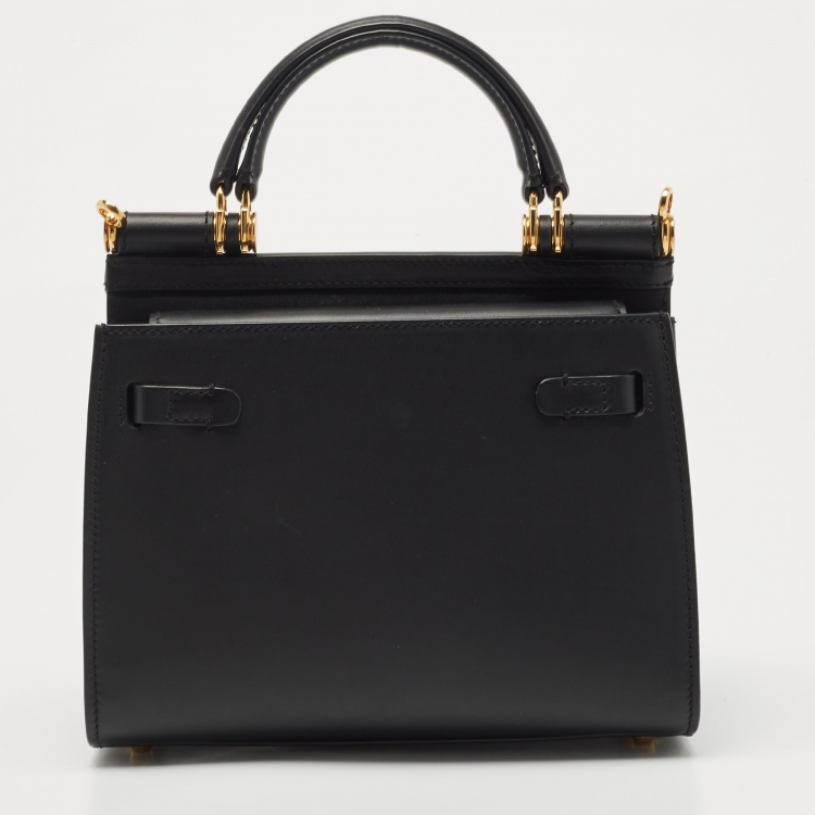 Pre Owned Dolce & Gabbana Black Leather Medium Miss Sicily 58 Top Handle Bag