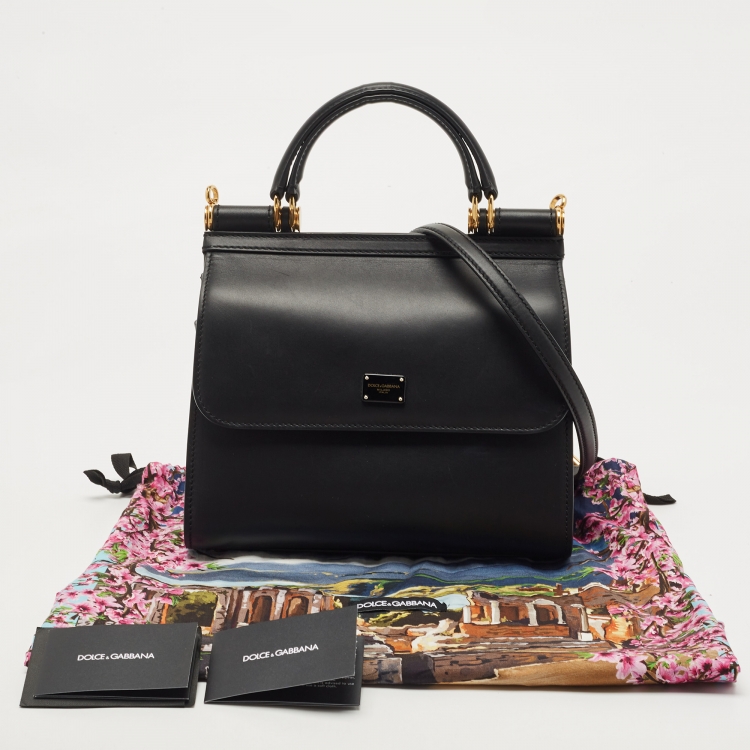 Pre Owned Dolce & Gabbana Black Leather Medium Miss Sicily 58 Top Handle Bag