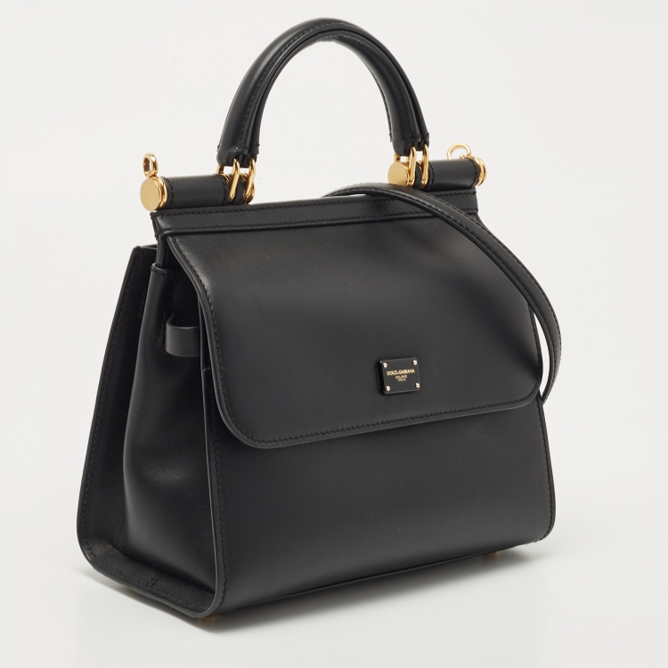 Pre Owned Dolce & Gabbana Black Leather Medium Miss Sicily 58 Top Handle Bag