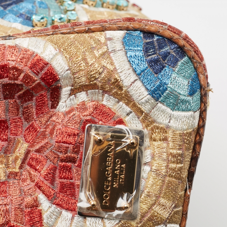 Pre Owned Dolce & Gabbana Multicolor Embroidered and Python Crystal Medium Miss Sicily Top Handle Bag