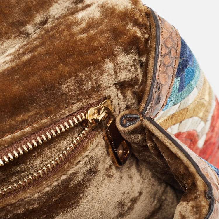 Pre Owned Dolce & Gabbana Multicolor Embroidered and Python Crystal Medium Miss Sicily Top Handle Bag