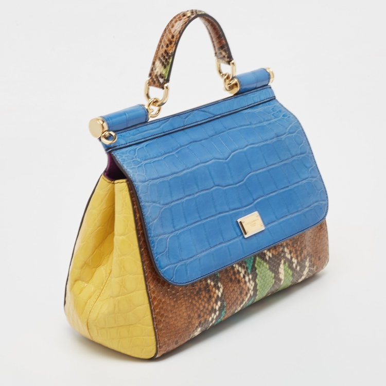Pre Owned Dolce & Gabbana Multicolor Leather, Croc and Python Medium Miss Sicily Top Handle Bag