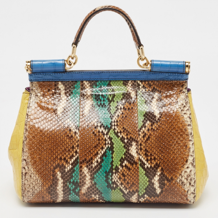 Pre Owned Dolce & Gabbana Multicolor Leather, Croc and Python Medium Miss Sicily Top Handle Bag