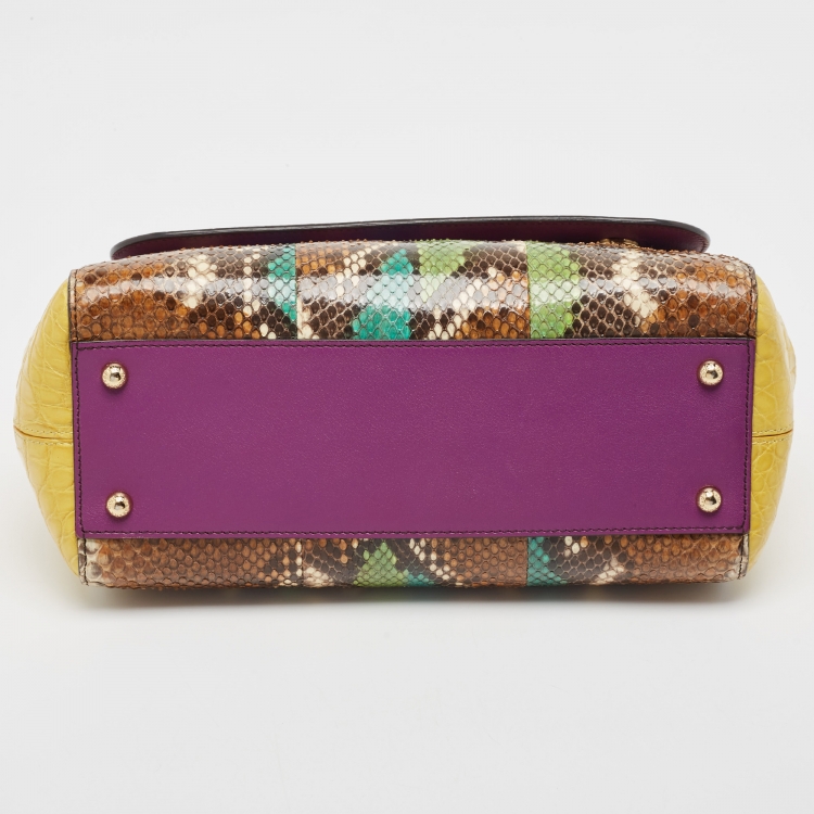 Pre Owned Dolce & Gabbana Multicolor Leather, Croc and Python Medium Miss Sicily Top Handle Bag